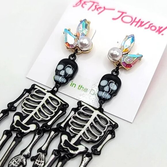 CLEARANCE Betsey Johnson Skeleton Glow in the Dark Halloween Earrings - Picture 2 of 2